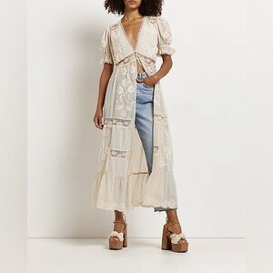 River Island London cream Lace Maxi Blouse | Size XL